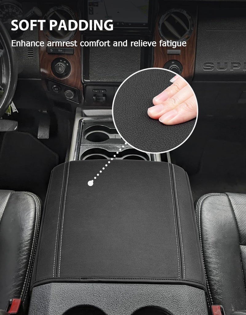 Eaglecover Center Console Armrest Cover for 2011-2016 Ford F250 F350 F450 Super Duty Accessories, Vinyl Leather Middle Armrest Cusion Protector, Anti-Scratch, Bucket Seat Only, Black Gray Stitching - Image 4